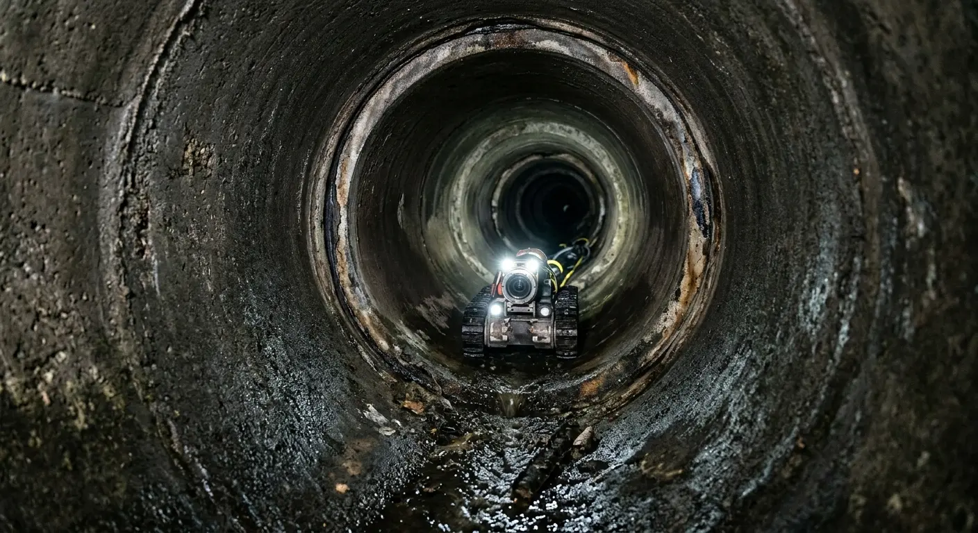 Robotic sewer camera inspecting pipe interior for Drain Snake Service in Glen Cove
